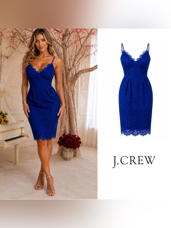J. Crew Dresses & Skirts - NEW J. Crew Cobalt Blue Lace Slip Dress with Scalloped Hem